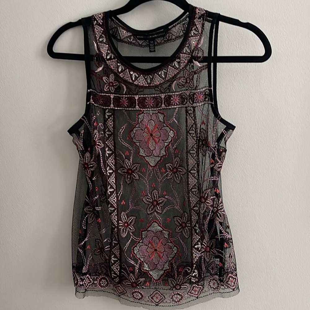 White House Black Market‎ sheer top with print